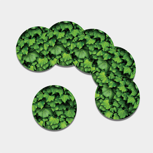 Green Ivy Leaf Print Leather Coaster Set