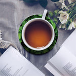 Green Ivy Leaf Print Leather Coaster Set