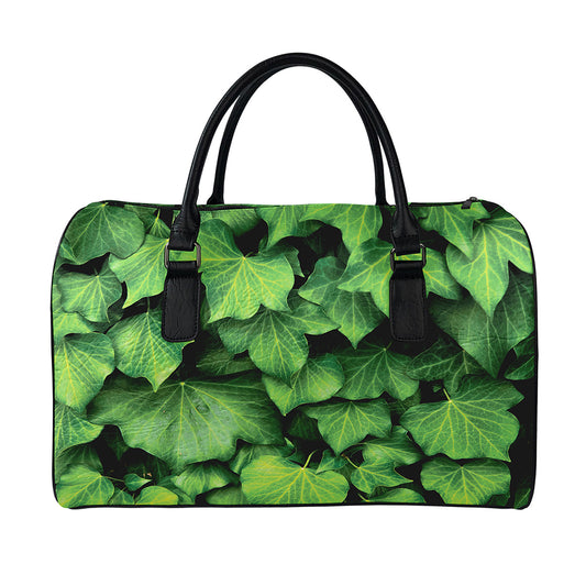 Green Ivy Leaf Print Leather Duffle Bag