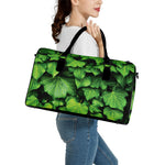Green Ivy Leaf Print Leather Duffle Bag
