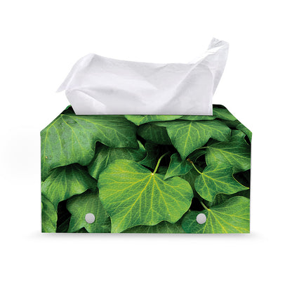 Green Ivy Leaf Print Leather Tissue Box Cover