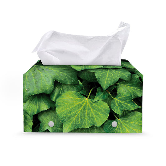 Green Ivy Leaf Print Leather Tissue Box Cover
