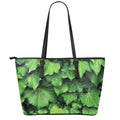 Green Ivy Leaf Print Leather Tote Bag With Zipper