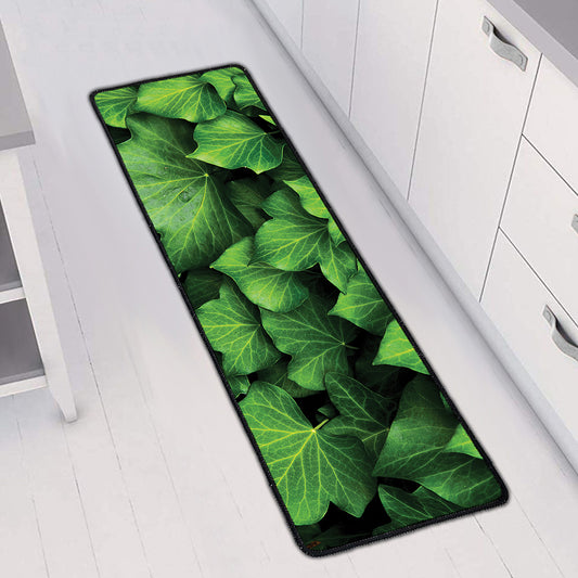 Green Ivy Leaf Print Long Kitchen Mat