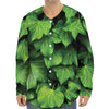 Green Ivy Leaf Print Long Sleeve Baseball Jersey