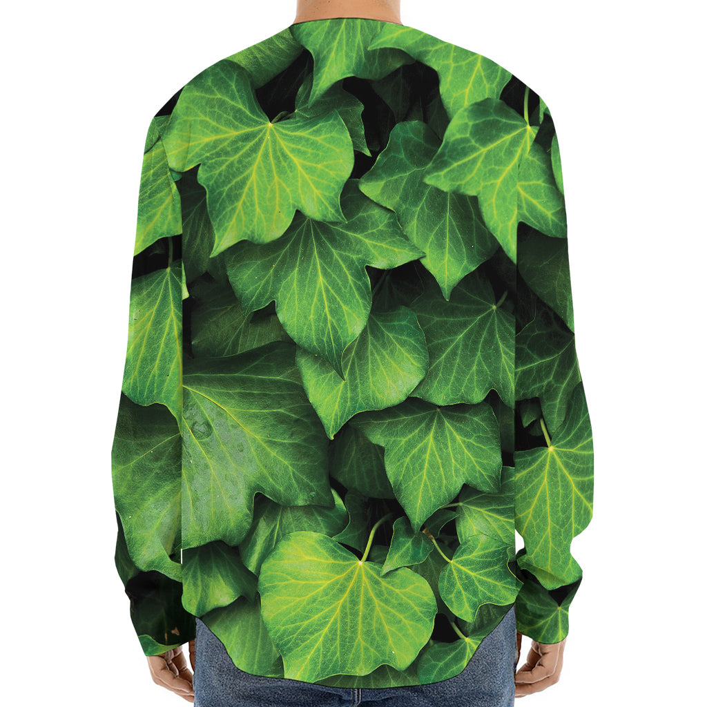 Green Ivy Leaf Print Long Sleeve Baseball Jersey