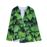 Green Ivy Leaf Print Long Sleeve Short Coat
