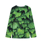 Green Ivy Leaf Print Long Sleeve Short Coat