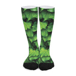 Green Ivy Leaf Print Long Socks