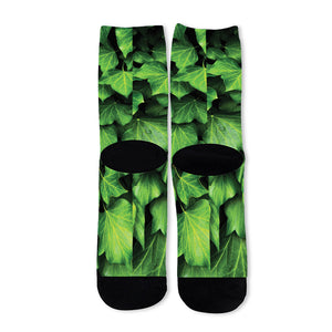 Green Ivy Leaf Print Long Socks