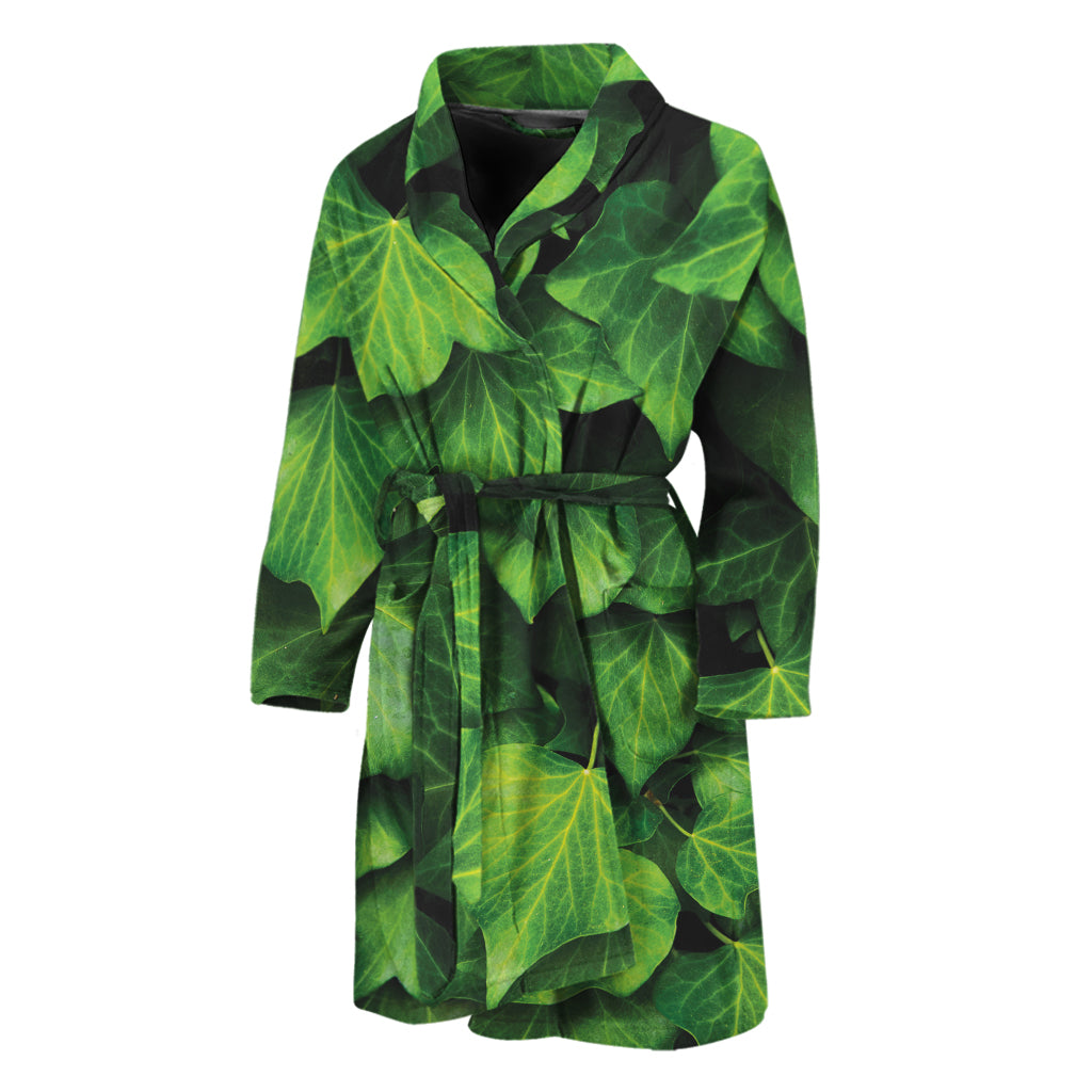 Green Ivy Leaf Print Men's Bathrobe