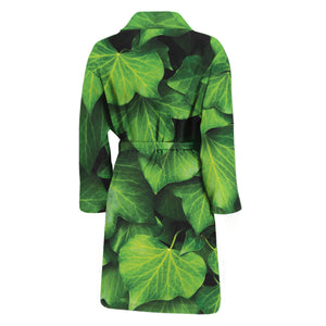 Green Ivy Leaf Print Men's Bathrobe