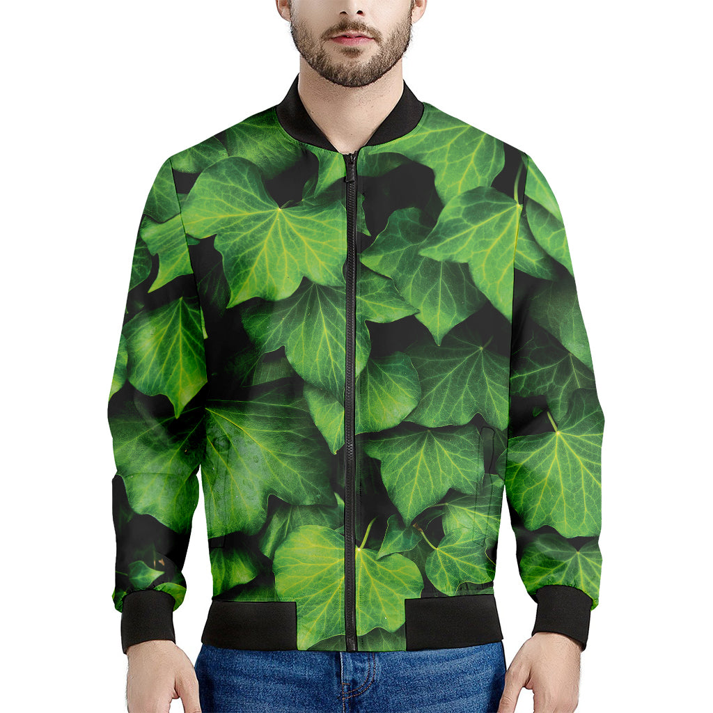 Green Ivy Leaf Print Men's Bomber Jacket