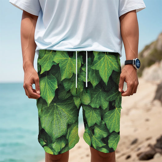 Green Ivy Leaf Print Men's Cargo Shorts