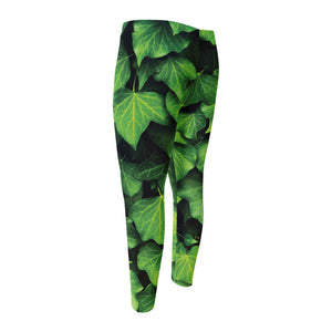 Green Ivy Leaf Print Men's Compression Pants