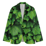 Green Ivy Leaf Print Men's Cotton Blazer