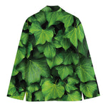 Green Ivy Leaf Print Men's Cotton Blazer