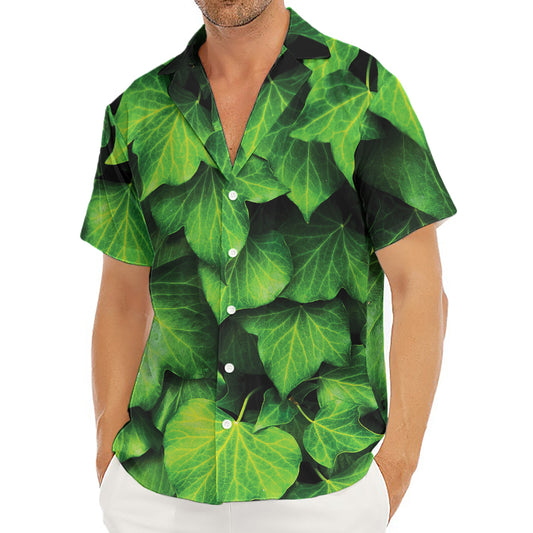 Green Ivy Leaf Print Men's Deep V-Neck Shirt