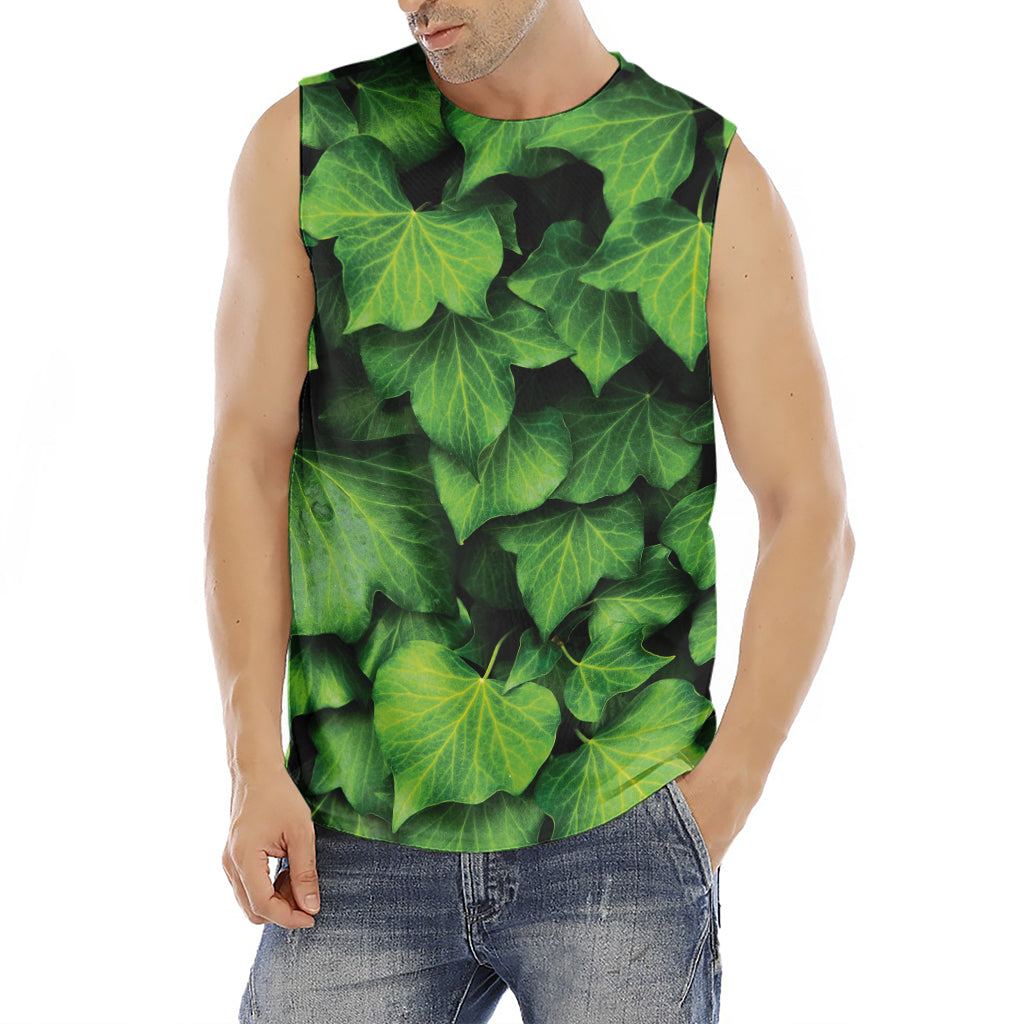 Green Ivy Leaf Print Men's Fitness Tank Top