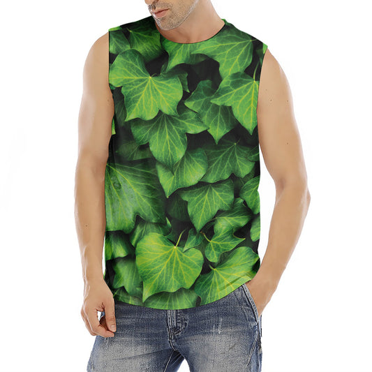 Green Ivy Leaf Print Men's Fitness Tank Top