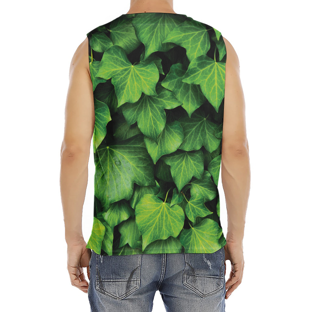 Green Ivy Leaf Print Men's Fitness Tank Top