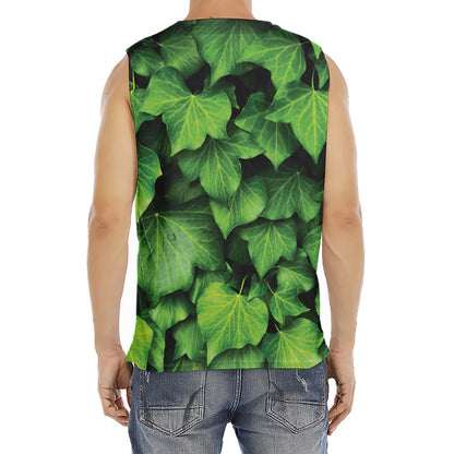 Green Ivy Leaf Print Men's Fitness Tank Top
