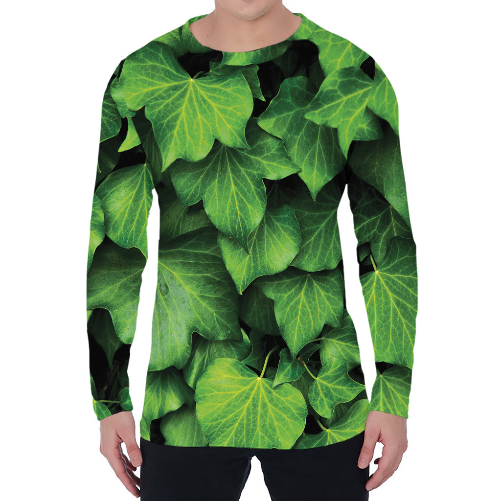 Green Ivy Leaf Print Men's Long Sleeve T-Shirt