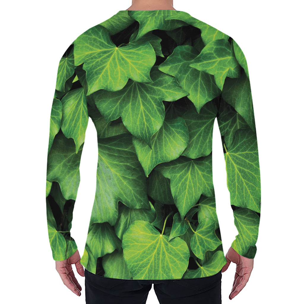 Green Ivy Leaf Print Men's Long Sleeve T-Shirt