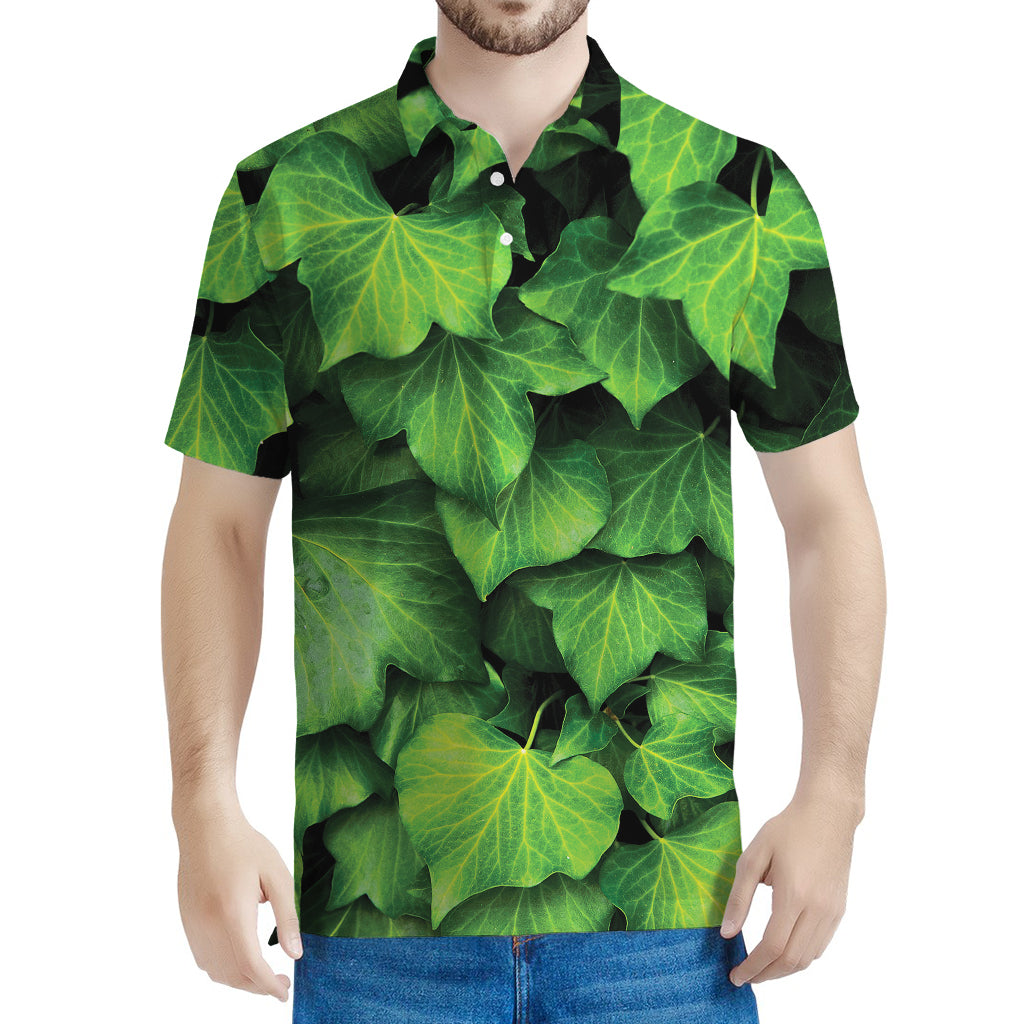 Green Ivy Leaf Print Men's Polo Shirt