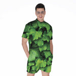Green Ivy Leaf Print Men's Rompers