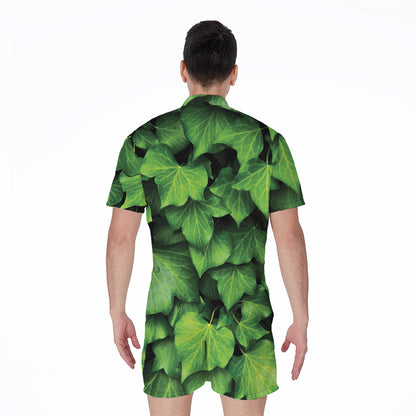 Green Ivy Leaf Print Men's Rompers
