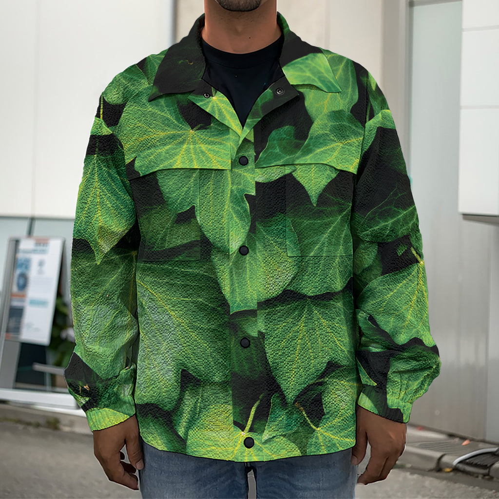 Green Ivy Leaf Print Men's Shirt Jacket