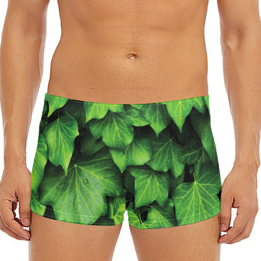 Green Ivy Leaf Print Men's Short Boxer Briefs