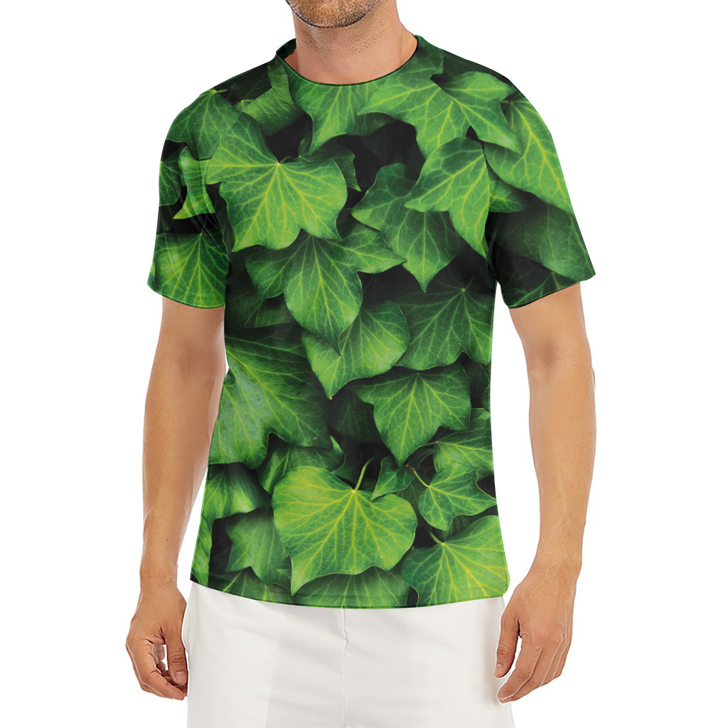 Green Ivy Leaf Print Men's Short Sleeve Rash Guard