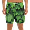 Green Ivy Leaf Print Men's Split Running Shorts