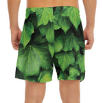 Green Ivy Leaf Print Men's Split Running Shorts