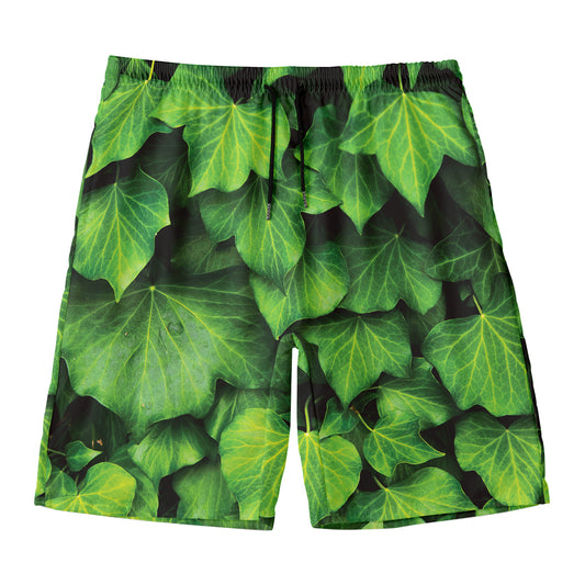 Green Ivy Leaf Print Men's Swim Trunks