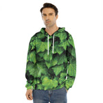 Green Ivy Leaf Print Men's Velvet Pullover Hoodie