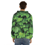 Green Ivy Leaf Print Men's Velvet Pullover Hoodie
