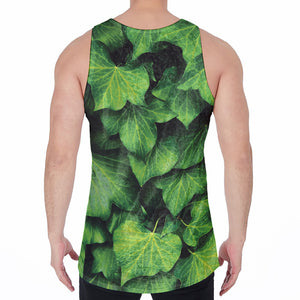 Green Ivy Leaf Print Men's Velvet Tank Top