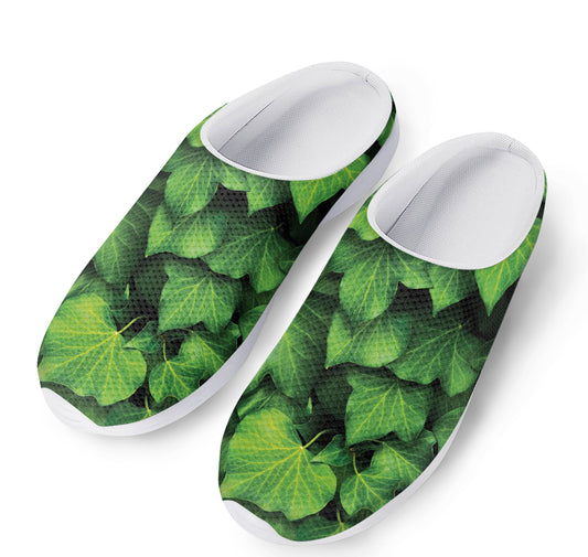 Green Ivy Leaf Print Mesh Casual Shoes