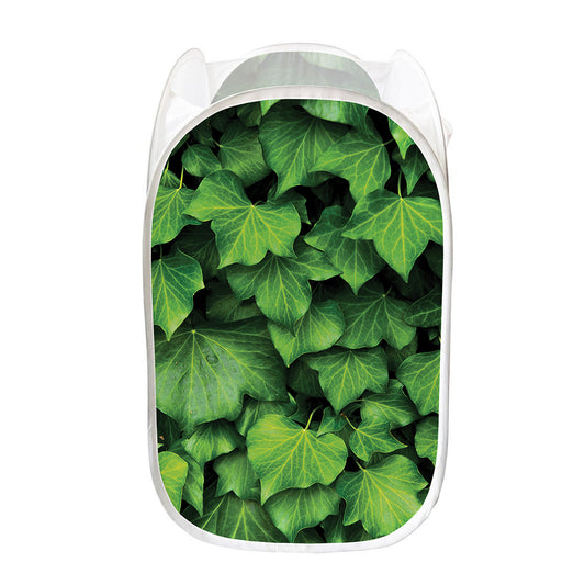 Green Ivy Leaf Print Mesh Laundry Hamper