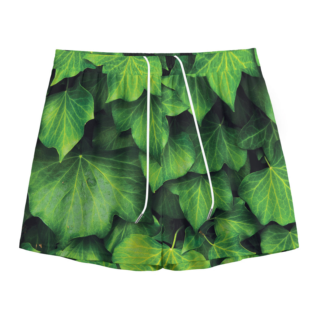 Green Ivy Leaf Print Mesh Shorts