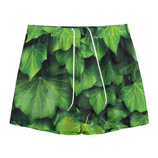 Green Ivy Leaf Print Mesh Shorts