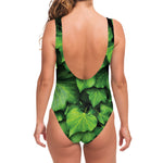 Green Ivy Leaf Print One Piece Swimsuit