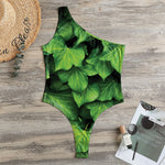 Green Ivy Leaf Print One Shoulder Bodysuit