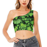 Green Ivy Leaf Print One Shoulder Crop Top