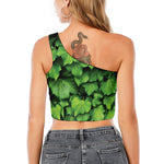 Green Ivy Leaf Print One Shoulder Crop Top