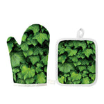 Green Ivy Leaf Print Oven Mitt And Pot Holder Set