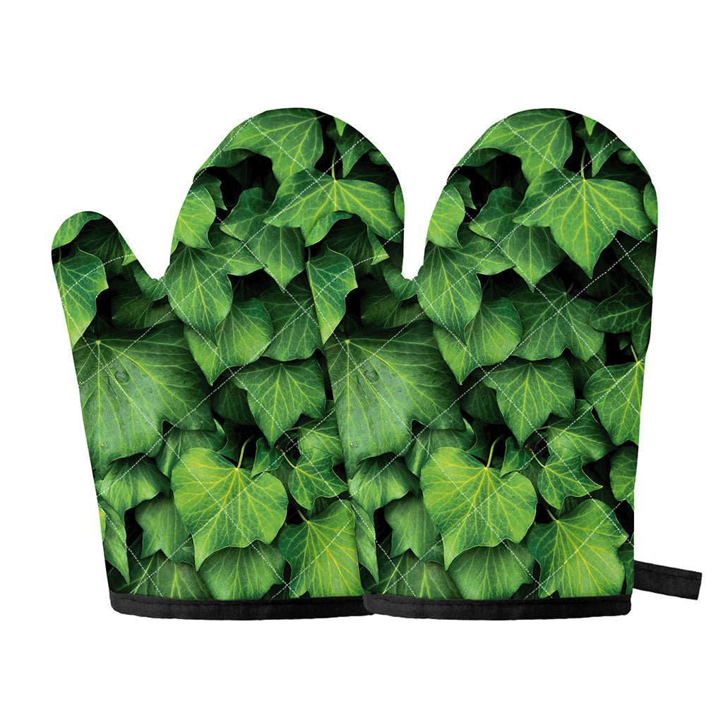 Green Ivy Leaf Print Oven Mitts